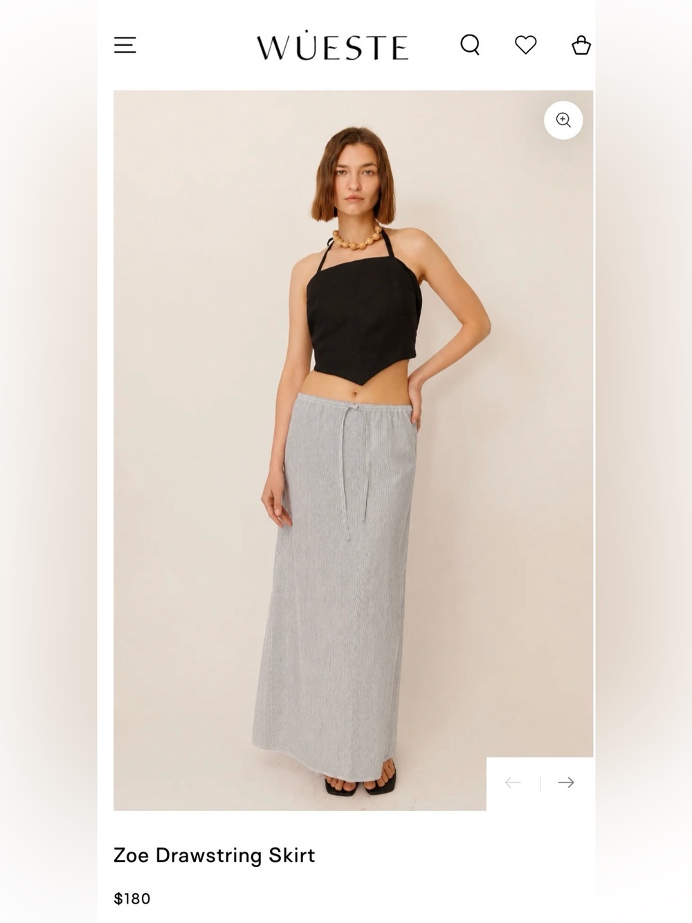 Current NWT WUESTE Zoe Drawstring Maxi Skirt Organic Cotton Riviera Soleil S